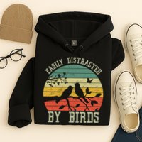 Vintage Easily Distracted By Birds Funny For Bird Watcher Hoodie