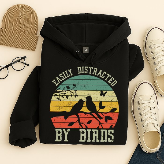 Vintage Easily Distracted By Birds Funny For Bird Watcher Hoodie