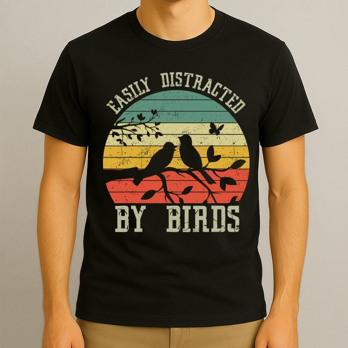 Vintage Easily Distracted By Birds Funny For Bird Watcher T-Shirt