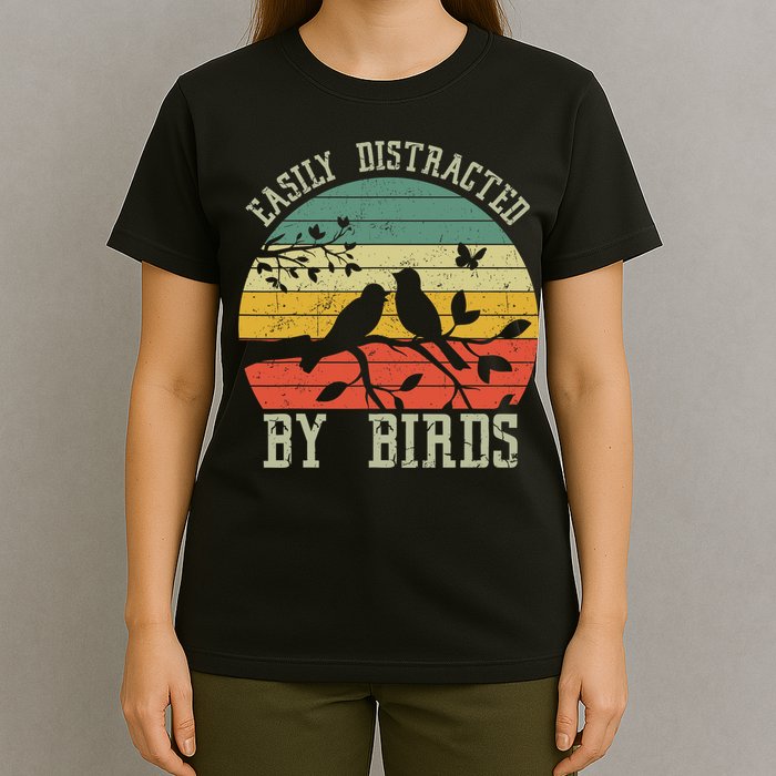 Vintage Easily Distracted By Birds Funny For Bird Watcher T-Shirt