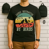 Vintage Easily Distracted By Birds Funny For Bird Watcher T-Shirt