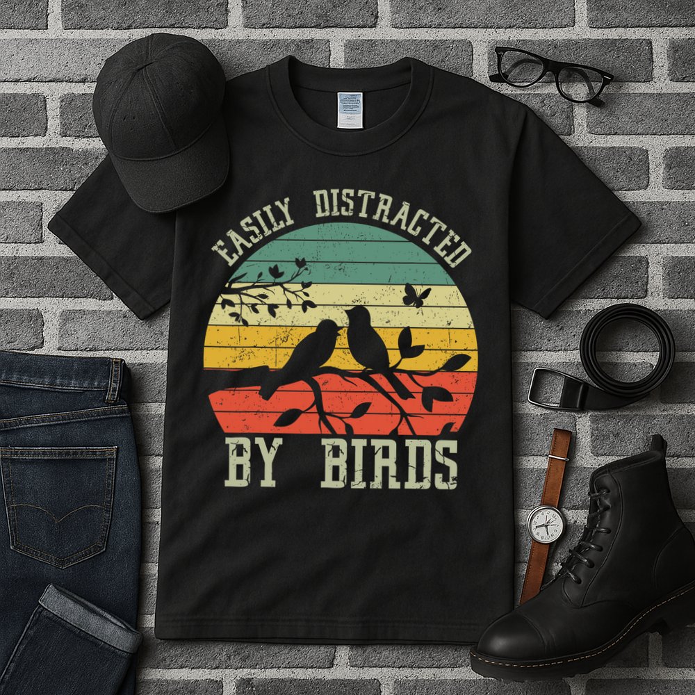 Vintage Easily Distracted By Birds Funny For Bird Watcher Tall T-Shirt