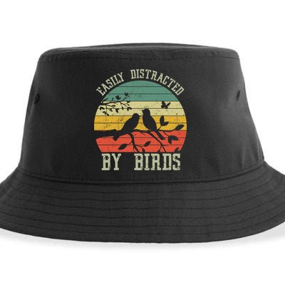 Vintage Easily Distracted By Birds Funny For Bird Watcher Sustainable Bucket Hat