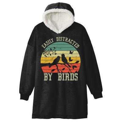 Vintage Easily Distracted By Birds Funny For Bird Watcher Hooded Wearable Blanket