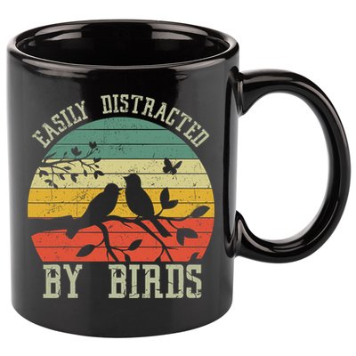 Vintage Easily Distracted By Birds Funny For Bird Watcher 11oz C Handle Ceramic Mug