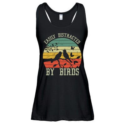 Vintage Easily Distracted By Birds Funny For Bird Watcher Ladies Essential Flowy Tank