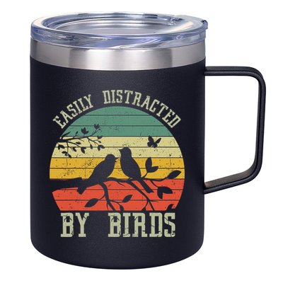 Vintage Easily Distracted By Birds Funny For Bird Watcher 12oz Stainless Steel Coffee Mug