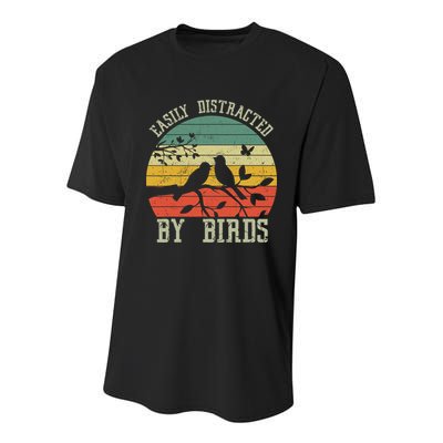 Vintage Easily Distracted By Birds Funny For Bird Watcher Youth Performance Sprint T-Shirt