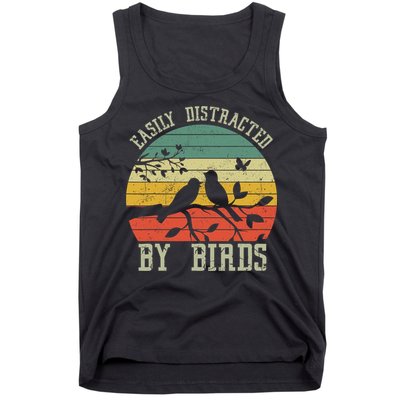 Vintage Easily Distracted By Birds Funny For Bird Watcher Tank Top