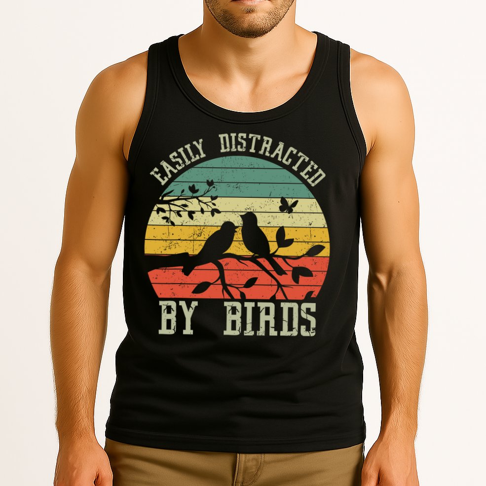 Vintage Easily Distracted By Birds Funny For Bird Watcher Tank Top