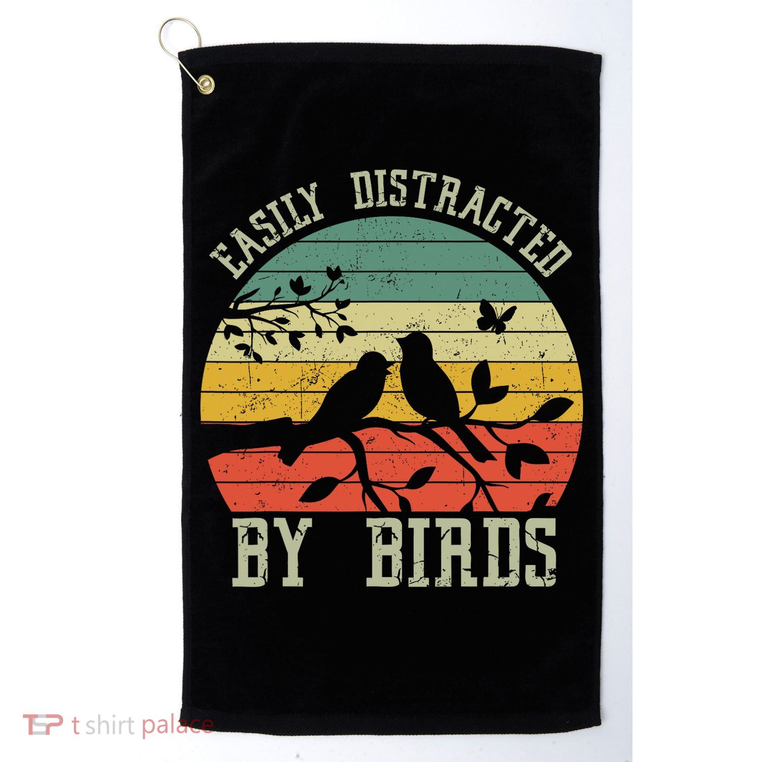 Vintage Easily Distracted By Birds Funny For Bird Watcher Golf Towel