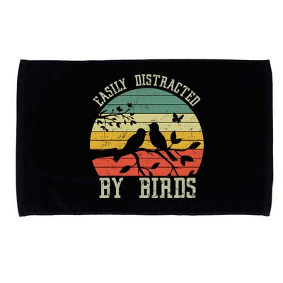 Vintage Easily Distracted By Birds Funny For Bird Watcher Microfiber Hand Towel