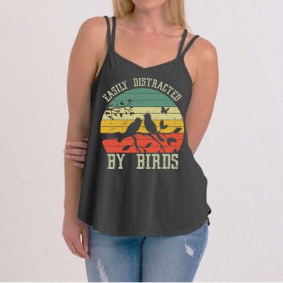 Vintage Easily Distracted By Birds Funny For Bird Watcher Women's Strappy Tank