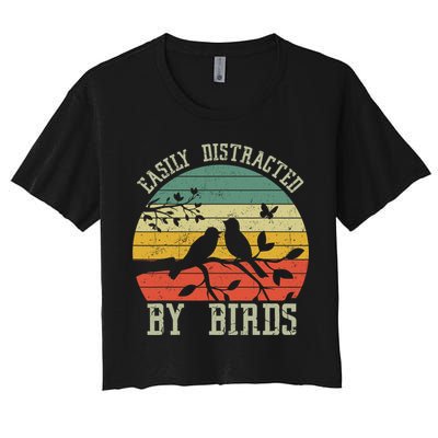 Vintage Easily Distracted By Birds Funny For Bird Watcher Crop Top