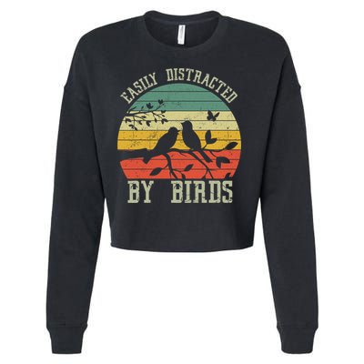 Vintage Easily Distracted By Birds Funny For Bird Watcher Cropped Pullover Crew