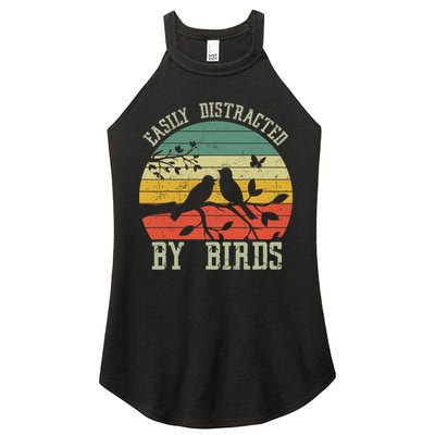 Vintage Easily Distracted By Birds Funny For Bird Watcher Women's Perfect Tri Rocker Tank