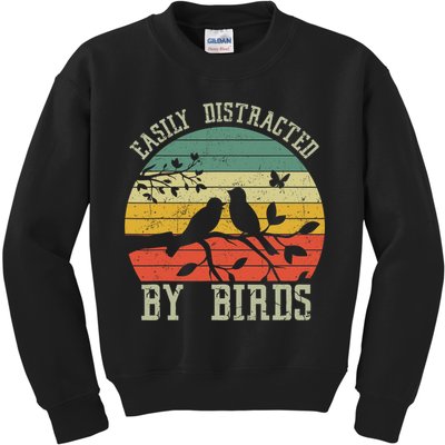 Vintage Easily Distracted By Birds Funny For Bird Watcher Kids Sweatshirt