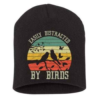 Vintage Easily Distracted By Birds Funny For Bird Watcher Short Acrylic Beanie