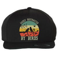 Vintage Easily Distracted By Birds Funny For Bird Watcher Wool Snapback Cap