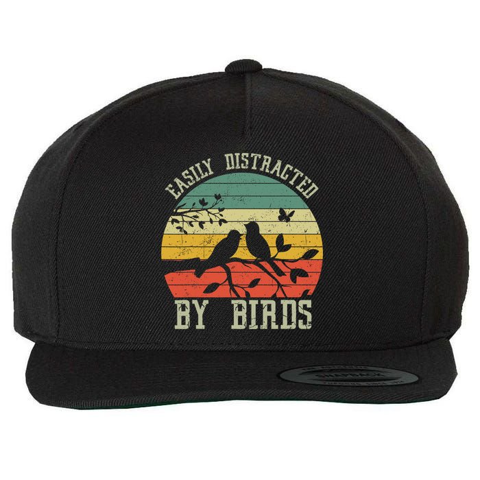 Vintage Easily Distracted By Birds Funny For Bird Watcher Wool Snapback Cap