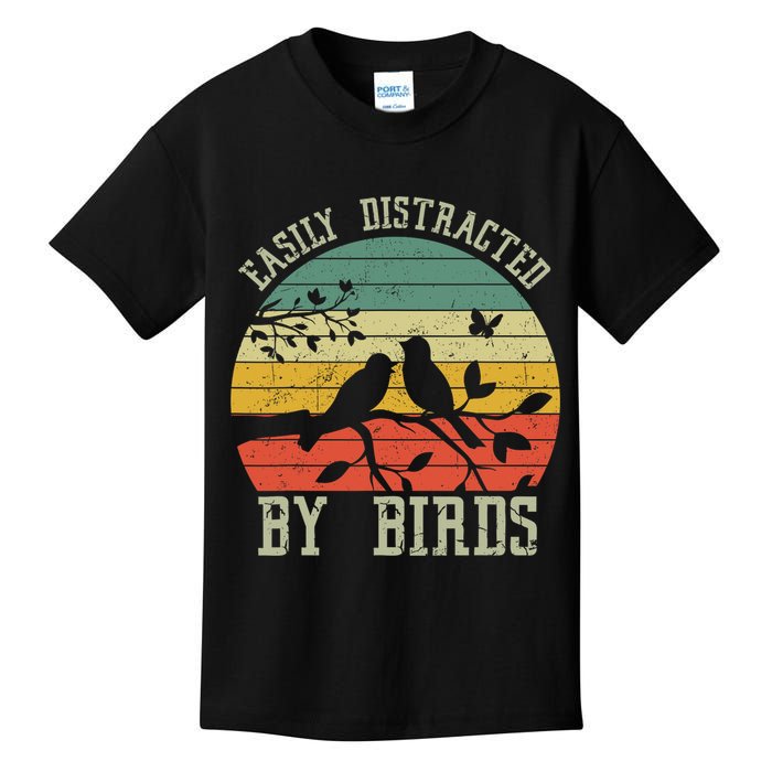 Vintage Easily Distracted By Birds Funny For Bird Watcher Kids T-Shirt
