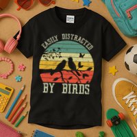 Vintage Easily Distracted By Birds Funny For Bird Watcher Kids T-Shirt