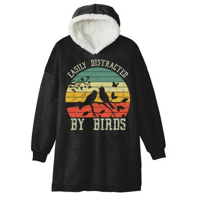 Vintage Easily Distracted By Birds Funny For Bird Watcher Hooded Wearable Blanket