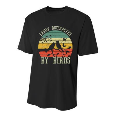 Vintage Easily Distracted By Birds Funny For Bird Watcher Youth Performance Sprint T-Shirt