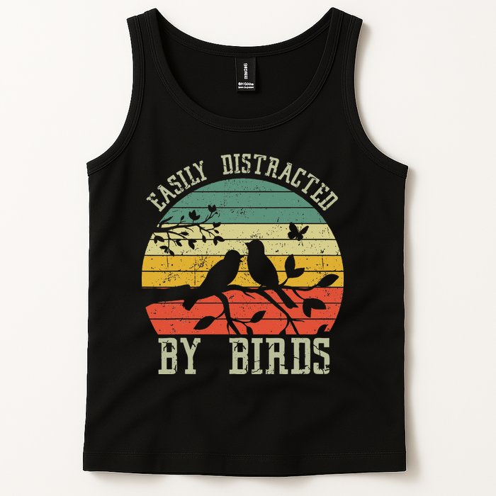 Vintage Easily Distracted By Birds Funny For Bird Watcher Tank Top