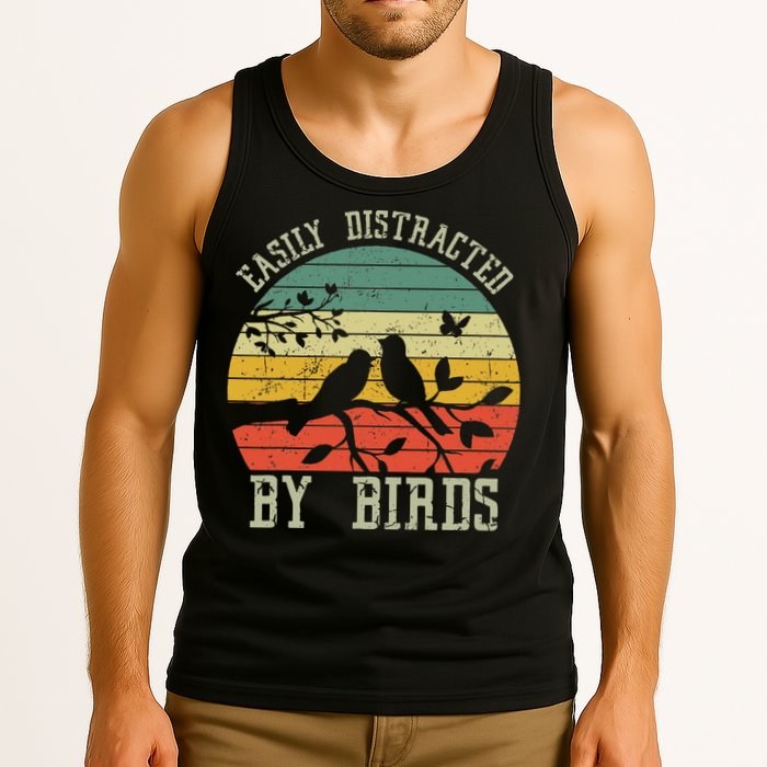 Vintage Easily Distracted By Birds Funny For Bird Watcher Tank Top