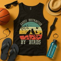 Vintage Easily Distracted By Birds Funny For Bird Watcher Tank Top
