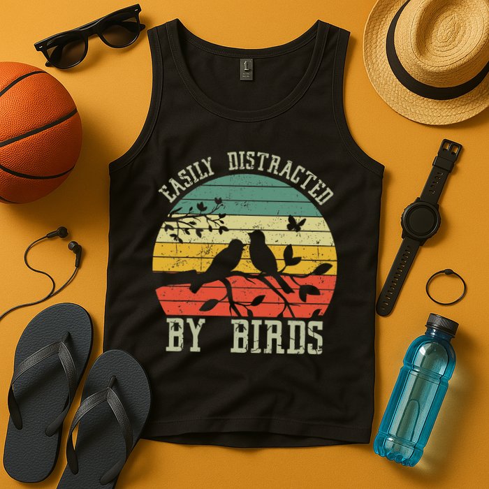 Vintage Easily Distracted By Birds Funny For Bird Watcher Tank Top