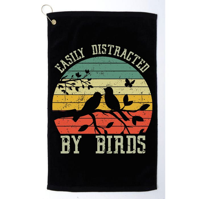 Vintage Easily Distracted By Birds Funny For Bird Watcher Golf Towel