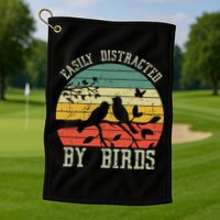 Vintage Easily Distracted By Birds Funny For Bird Watcher Golf Towel