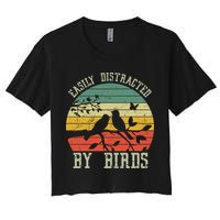 Vintage Easily Distracted By Birds Funny For Bird Watcher Crop Top