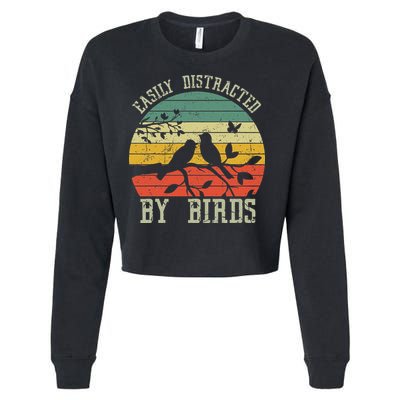 Vintage Easily Distracted By Birds Funny For Bird Watcher Cropped Pullover Crew