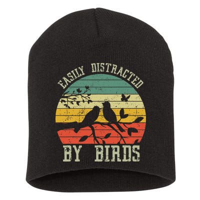 Vintage Easily Distracted By Birds Funny For Bird Watcher Short Acrylic Beanie
