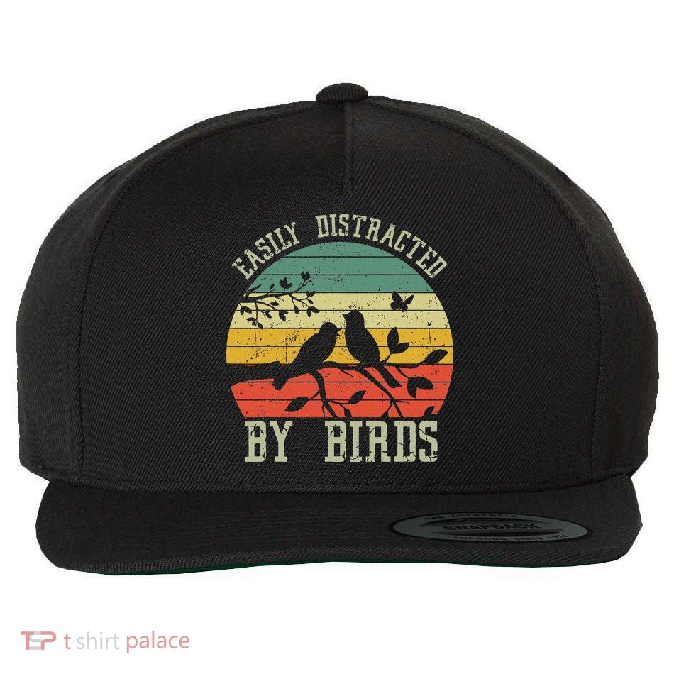 Vintage Easily Distracted By Birds Funny For Bird Watcher Wool Snapback Cap