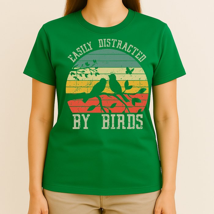 Vintage Easily Distracted By Birds Funny For Bird Watcher T-Shirt
