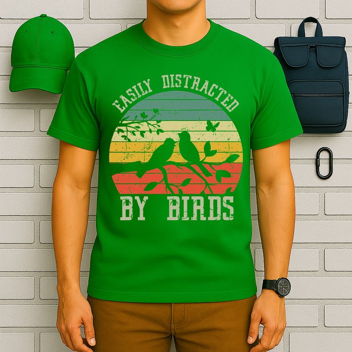 Vintage Easily Distracted By Birds Funny For Bird Watcher T-Shirt