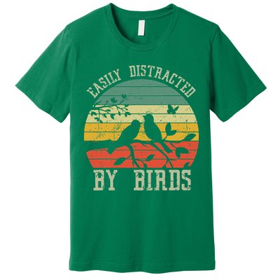 Vintage Easily Distracted By Birds Funny For Bird Watcher Premium T-Shirt