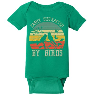 Vintage Easily Distracted By Birds Funny For Bird Watcher Baby Bodysuit