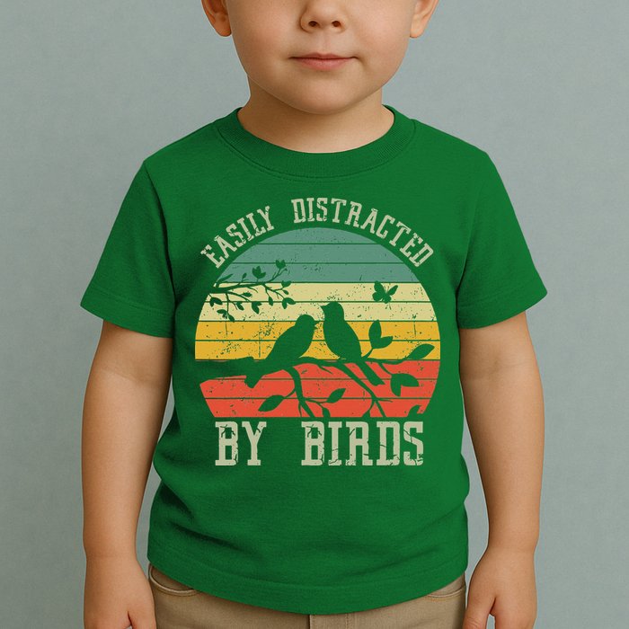 Vintage Easily Distracted By Birds Funny For Bird Watcher Toddler T-Shirt