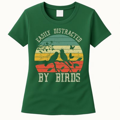 Vintage Easily Distracted By Birds Funny For Bird Watcher Womens T-Shirt