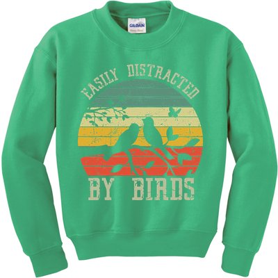 Vintage Easily Distracted By Birds Funny For Bird Watcher Kids Sweatshirt