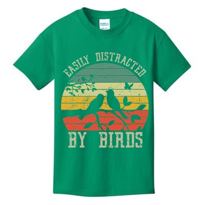 Vintage Easily Distracted By Birds Funny For Bird Watcher Kids T-Shirt