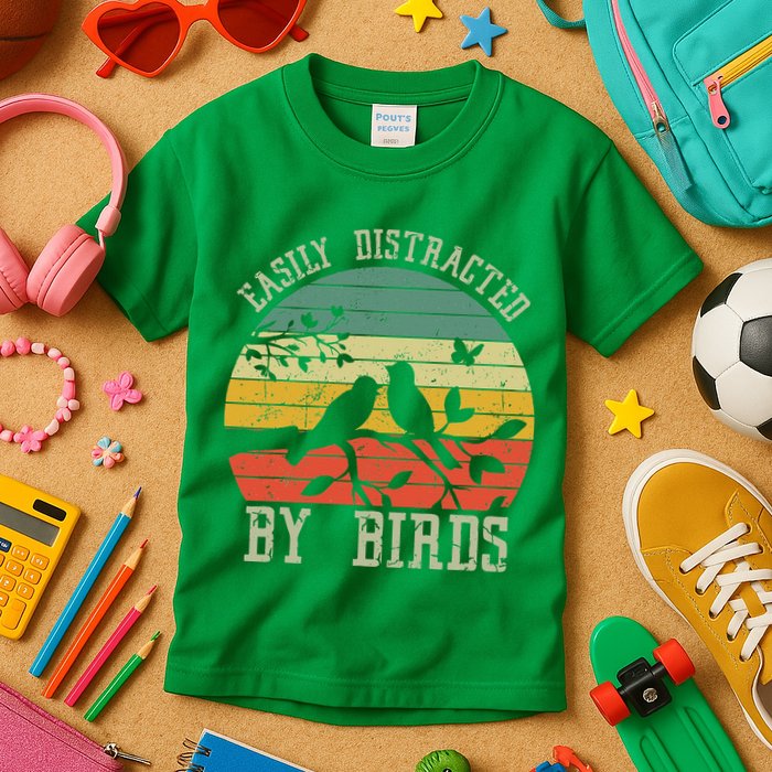 Vintage Easily Distracted By Birds Funny For Bird Watcher Kids T-Shirt