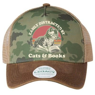 Vintage Easily Distracted By Cats And Books Legacy Tie Dye Trucker Hat