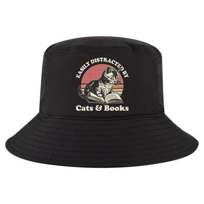 Vintage Easily Distracted By Cats And Books Cool Comfort Performance Bucket Hat
