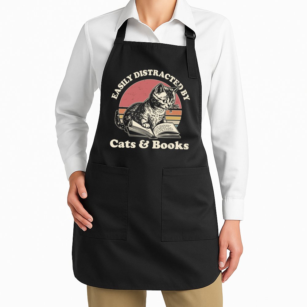 Vintage Easily Distracted By Cats And Books Apron